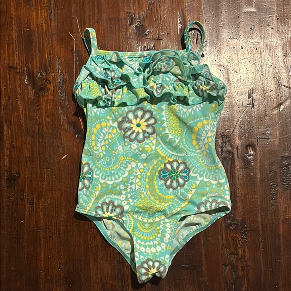 LANDS END SWIMSUIT BATHING SUIT SUMMER FLORAL GREEN BEACH POOL SIZE 5 - Picture 1 of 3